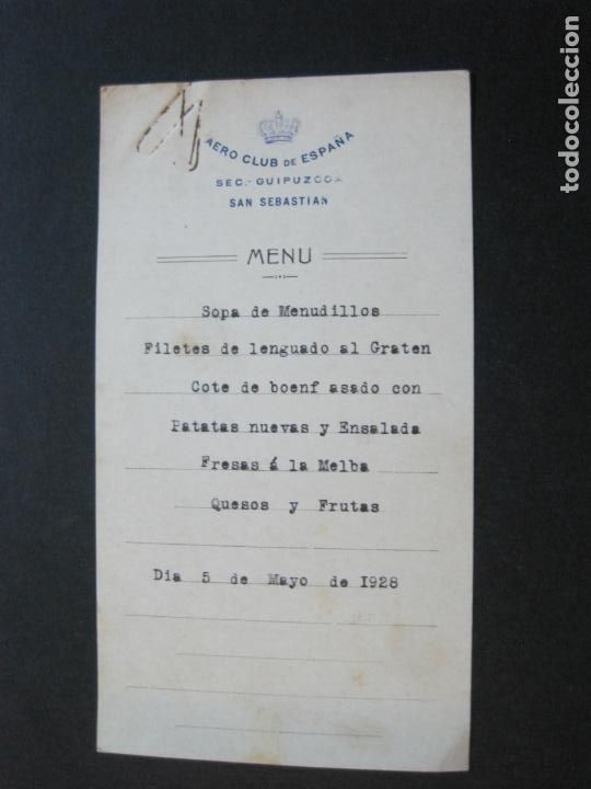 Otros art&iacute;culos de coleccionismo en papel: SAN SEBASTIAN-AERO CLUB DE ESPA&Ntilde;A-MAYO 1928-MENU ANTIGUO-VER FOTOS-(V-20.010)