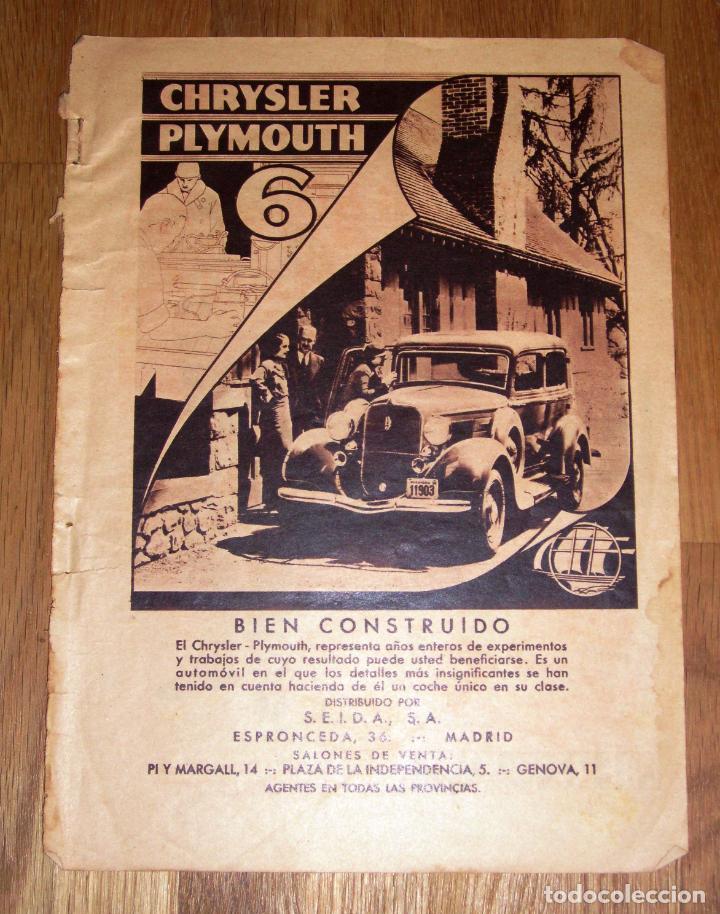 Otros Art&iacute;culos de Coleccionismo en Papel: RECORTE - HOJA - PUBLICIDAD. Chrysler Plymouth 6 / S.E.I.D.A., Madrid ; Crema Hinds. - 1934