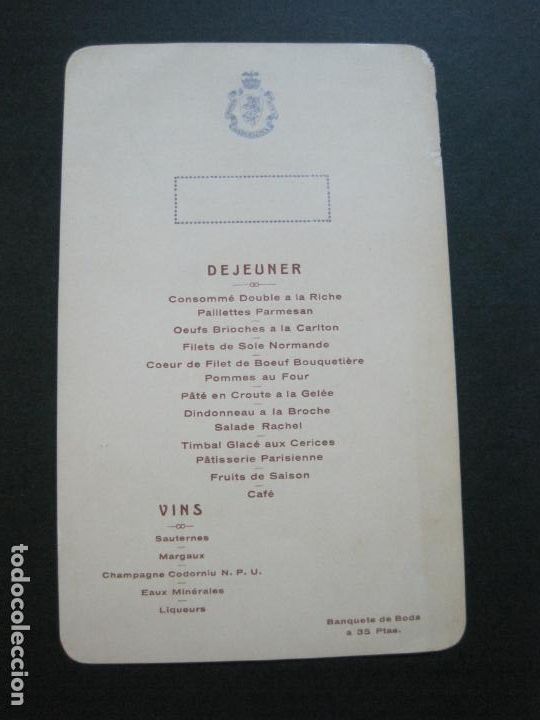 Otros art&iacute;culos de coleccionismo en papel: BARCELONA-HOTEL RITZ-MENU ANTIGUO DE BODA-VER FOTOS-(V-20.232)