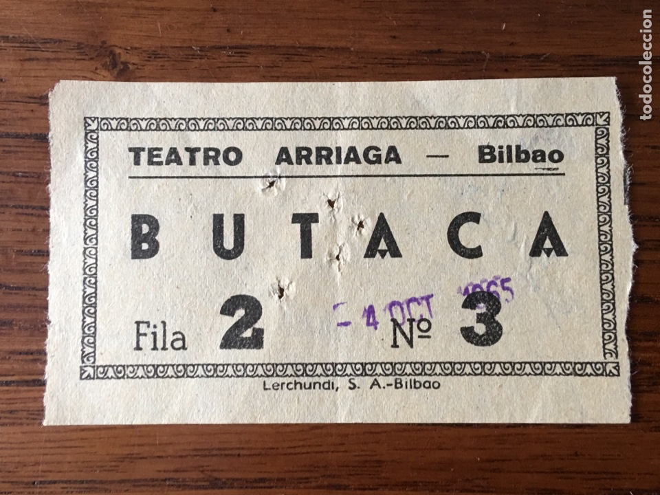Otros art&iacute;culos de coleccionismo en papel: ENTRADA TEATRO ARRIAGA DE BILBAO BUTACA 1965