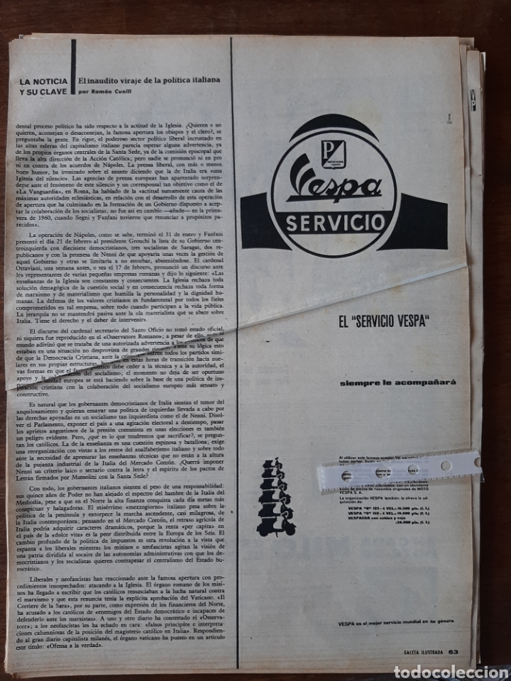 Otros Art&iacute;culos de Coleccionismo en Papel: Publicidad moto vespa de 1962