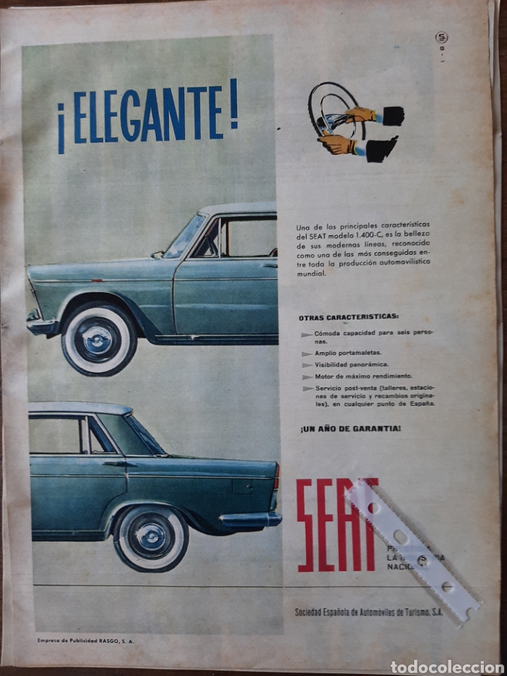 Outros artigos de papel: Publicidad automovil seat 1400 c de 1962