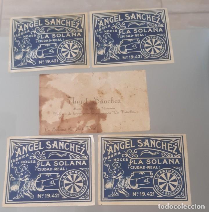 Outros artigos de papel: ETIQUETAS Y TARJETA ANTIGUAS ANGEL SANCHEZ FABRICA DE HOCES LA SOLANA DIMENSIONES 8 X 7 CMS.