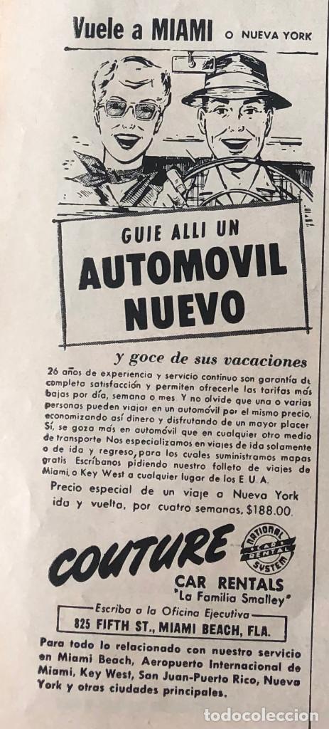 Otros Art&iacute;culos de Coleccionismo en Papel: Publicidad de prensa de alquiler de coches Couture, Miami. Original a&ntilde;o 1954. 8 x 18 cm. Buen estado