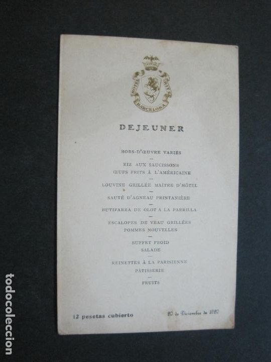 Otros art&iacute;culos de coleccionismo en papel: MENU ANTIGUO-HOTEL RITZ BARCELONA-A&Ntilde;O 1920-VER FOTOS-(V-20.504)