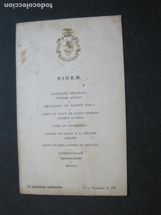 Otros art&iacute;culos de coleccionismo en papel: MENU ANTIGUO-HOTEL RITZ BARCELONA-A&Ntilde;O 1920-VER FOTOS-(V-20.505)