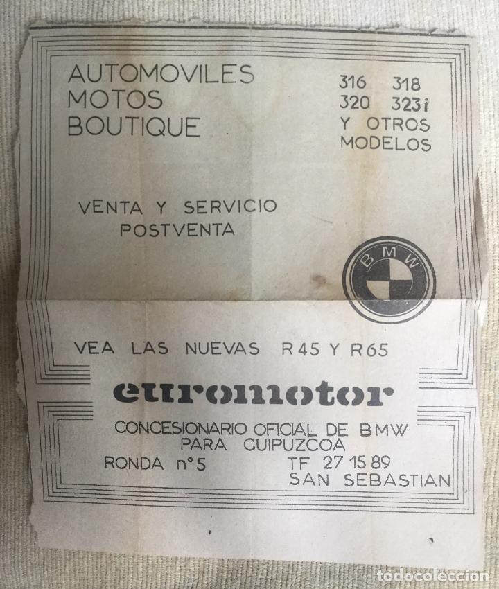 Otros Art&iacute;culos de Coleccionismo en Papel: Publicidad de BMW - modelos 316 318 R45 - finales de los 70 principios 80 - Euromotor San Sebastian