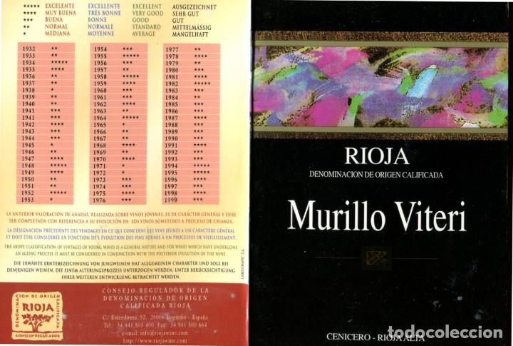 Otros art&iacute;culos de coleccionismo en papel: TARJETA PUBLICIDAD BODEGAS MURILLO VITERI con clasificaci&oacute;n a&ntilde;adas rioja al dorso