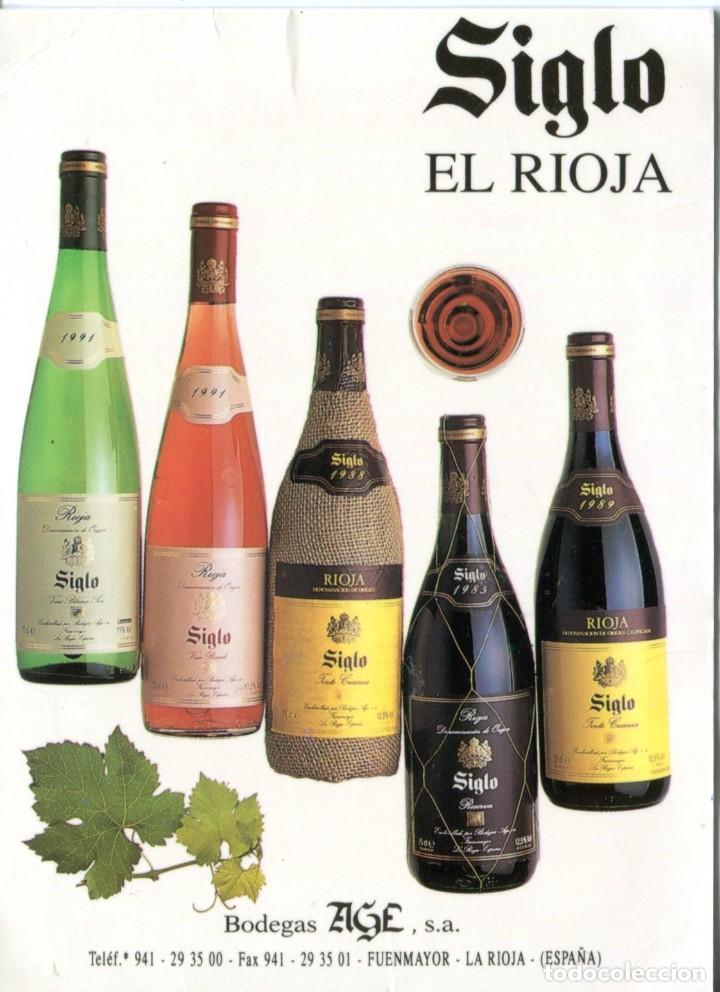Otros art&iacute;culos de coleccionismo en papel: TARJETA PUBLICIDAD BODEGAS SIGLO con clasificaci&oacute;n a&ntilde;adas rioja al dorso