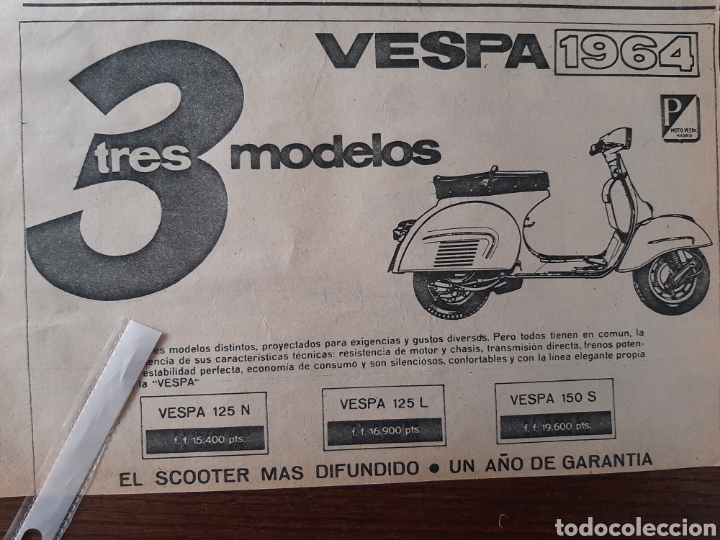 Otros Art&iacute;culos de Coleccionismo en Papel: Publicidad moto vespa de 1964