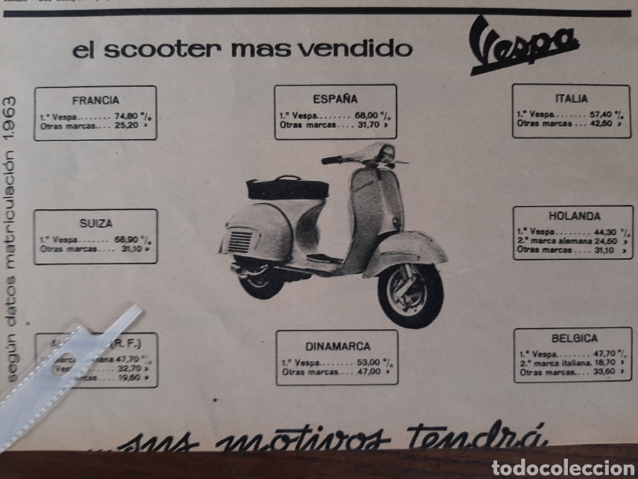 Otros Art&iacute;culos de Coleccionismo en Papel: Publicidad moto vespa de 1964