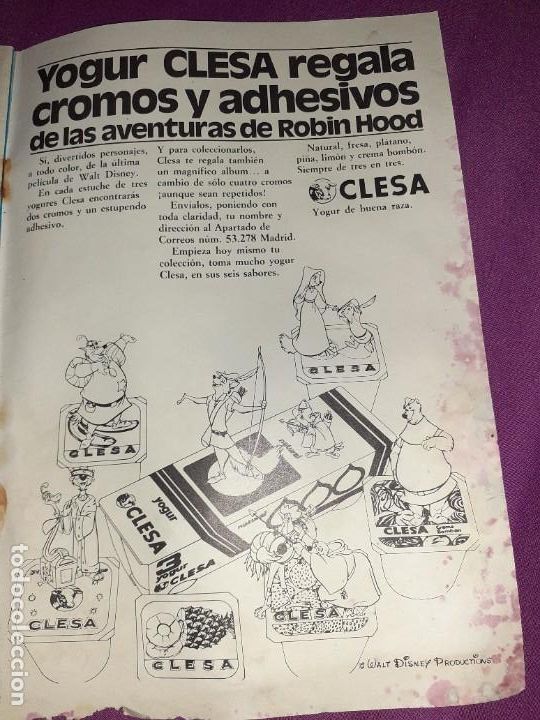 Otros Art&iacute;culos de Coleccionismo en Papel: Antigua hoja yogur yogurt calesa cromos y adhesivos las aventuras de robin hood,walt Disney 1975