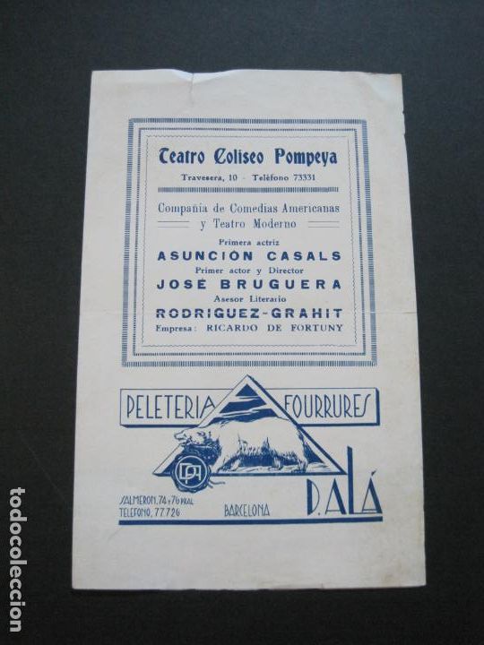 Otros art&iacute;culos de coleccionismo en papel: TEATRO COLISEO POMPEYA-PROGRAMA 1931-ASUNCION CASALS-BRUGUERA-VER FOTOS-(V-20.850)