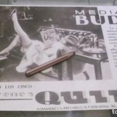 Altri oggetti di carta: RECORTE PUBLICIDAD AÑO 1933 - MEDIAS BUDA - ALMACENES QUIRÓS