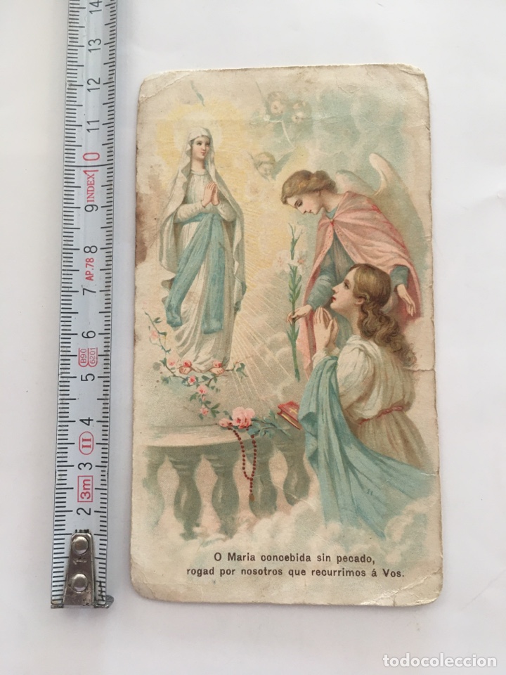 Altri oggetti di carta: ESTAMPA RELIGIOSA. AVE MAR&Iacute;A DE ORO A LA VIRGEN INMACULADA. ORACI&Oacute;N AL DORSO.