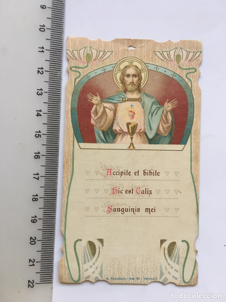 Altri oggetti di carta: ESTAMPA RELIGIOSA. ACCIPITE ET BIBITE HIC EST CALIX SANGUINIS MEI. V. FENOLLERA. VAL&Egrave;NCIA.