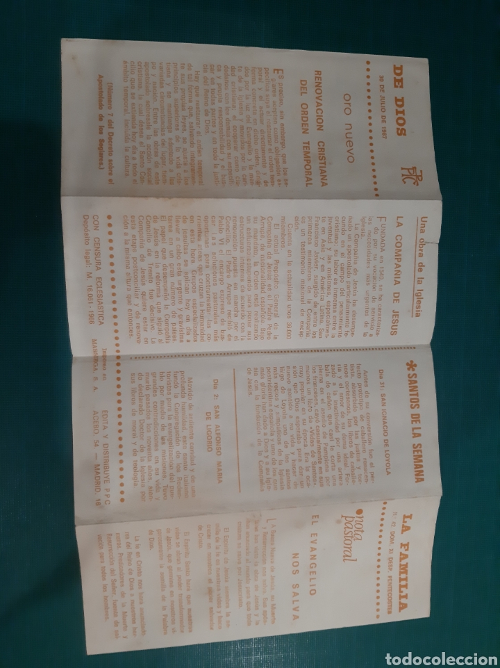 Outros artigos de papel: Folleto religioso Domingo xI despu&eacute;s de pentecost&eacute;s 1967
