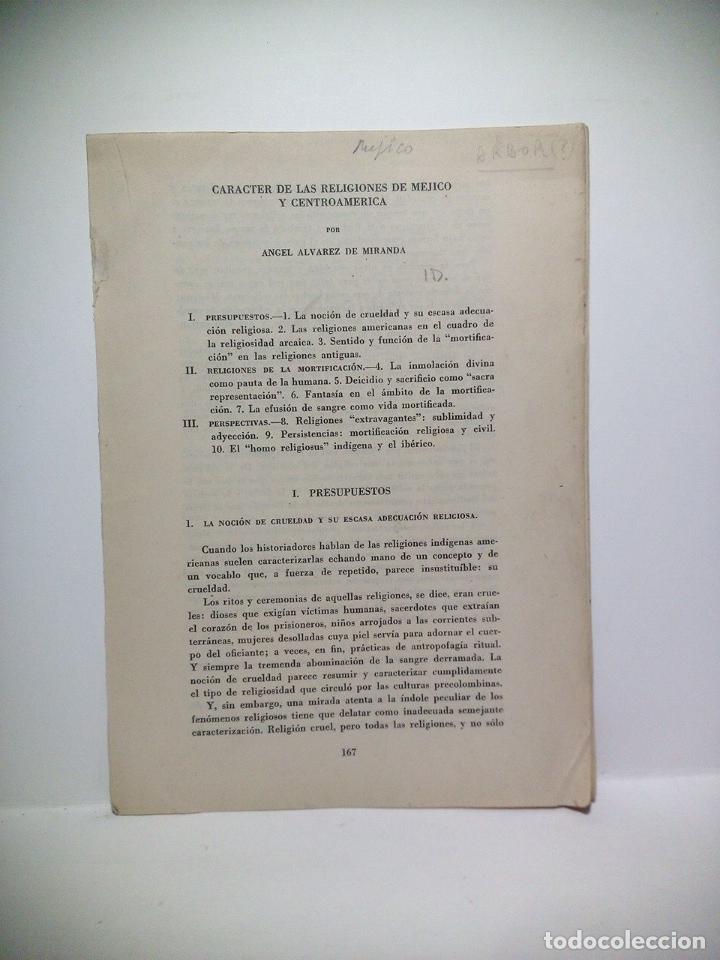 Paper Collecting Others: ALVAREZ DE MIRANDA, Angel - Caracter de las religiones de M&eacute;jico y Centroam&eacute;rica