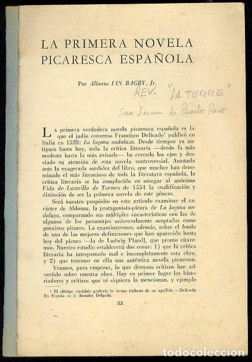 Otros Art&iacute;culos de Coleccionismo en Papel: BAGBY, Alberto Ian, Jr. - La primera novela picaresca espa&ntilde;ola
