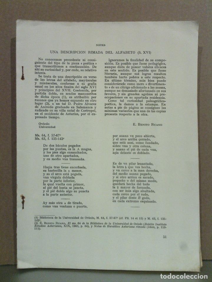 Outros artigos de papel: BENITO RUANO, Eloy - Una descripci&oacute;n rimada del alfabeto