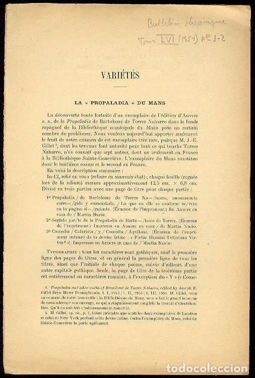 Otros Art&iacute;culos de Coleccionismo en Papel: BERTHOLT, A. - VARIETES: La &rdquo;Propaladia&rdquo; du Mans [de Bartolom&eacute; de Torres Naharro]