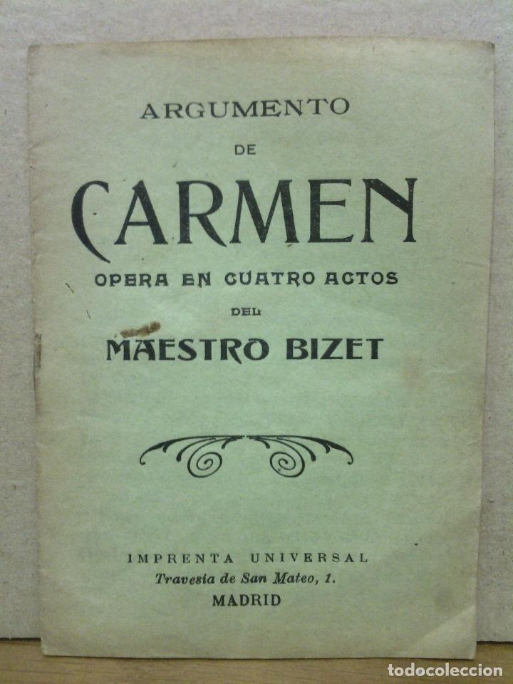 Paper Collecting Others: BIZET, Maestro - Argumento de CARMEN. (Opera en cuatro actos) / del Maestro Bizet