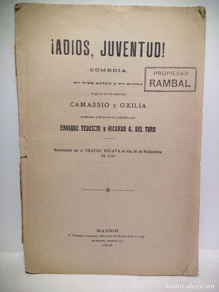 Otros Art&iacute;culos de Coleccionismo en Papel: CAMASSIO, y Oxila (traducen, Enrique Tedeschi y Ricardo G. del Toro) - &iexcl;Adi&oacute;s, juventud!. (Comedia e
