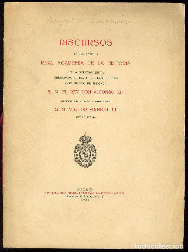 Otros Art&iacute;culos de Coleccionismo en Papel: LAURENCIN,Marq&eacute;s de; S. M. el Rey Don Alfonso XIII y S. M. Victor Manuel III - Discursos le&iacute;dos ante