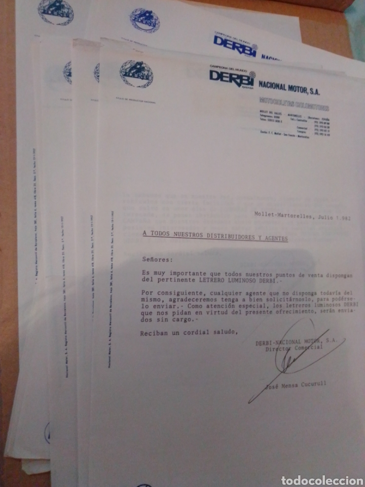 Otros Art&iacute;culos de Coleccionismo en Papel: Lote 10 hojas informativas correspondencia para los distribuidores de derbi a&ntilde;os 80