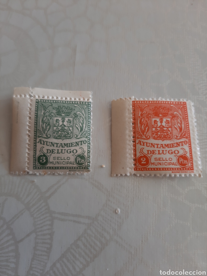 Collectionnisme Papier divers: AYUNTAMIENTO LUGO VI&Ntilde;ETAS 2 Y 3 PESETAS SELLOS MUNICIPALES NUEVA