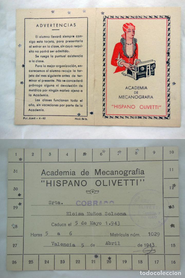 Altri oggetti di carta: ACADEMIA DE MECANOGRAF&Iacute;A HISPANO OLIVETTI. 1943. Valencia
