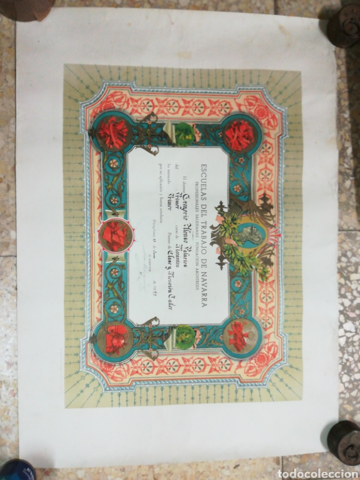 Collectionnisme Papier divers: Diploma escuelas del trabajo Navarra 1949 curso mecanica