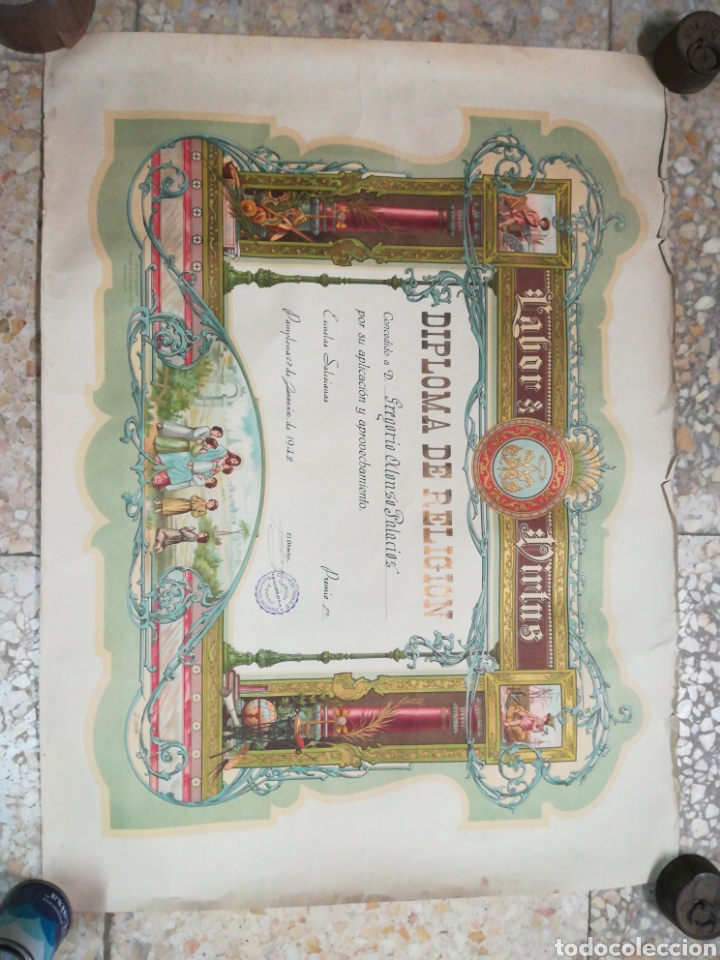 Otros Art&iacute;culos de Coleccionismo en Papel: Diploma religi&oacute;n 1949 escuelas del trabajo Pamplona navarra