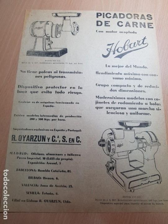 Paper Collecting Others: ANTIGUA PUBLICIDAD PICADORAS CARNE HOBART IMPORTADOR OYARZUN
