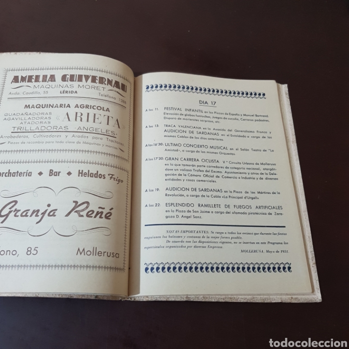 Otros art&iacute;culos de coleccionismo en papel: FIESTA MAYOR MOLLERUSA 1951 PROGRAMA OFICIAL - Foto 3