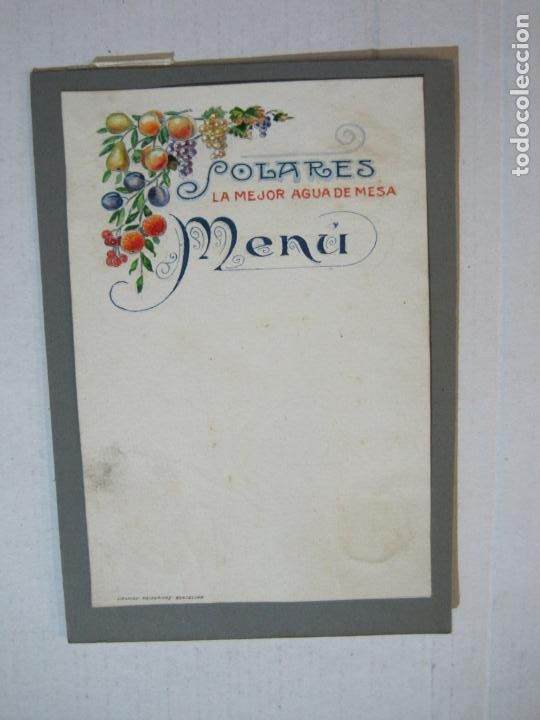 Otros art&iacute;culos de coleccionismo en papel: PUBLICIDAD SOLARES LA MEJOR AGUA DE MESA-MENU ANTIGUO-CROMOS FRIEDERICHS-VER FOTOS(V-22.068)