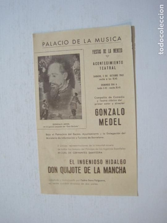 Otros art&iacute;culos de coleccionismo en papel: BARCELONA-DON QUIJOTE-GONZALO MEDEL-PALAU DE LA MUSICA-A&Ntilde;O 1963-PROGRAMA ANTIGUO-VER FOTOS(V-22.176)