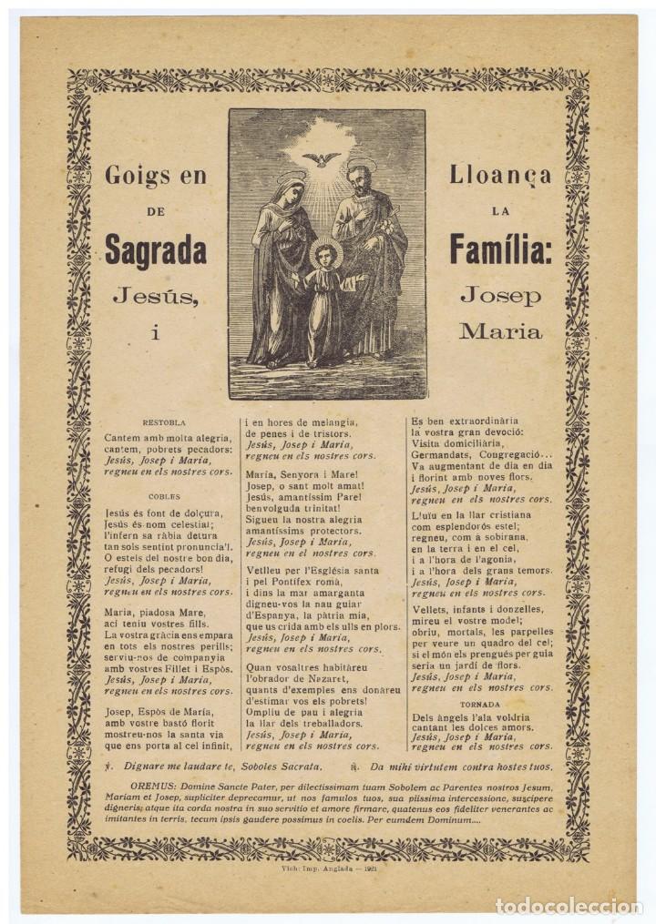 Otros Art&iacute;culos de Coleccionismo en Papel: GOIGS 1921 EN LLOAN&Ccedil;A DE LA SAGRADA FAM&Iacute;LIA: JES&Uacute;S, JOSEP I MARIA.