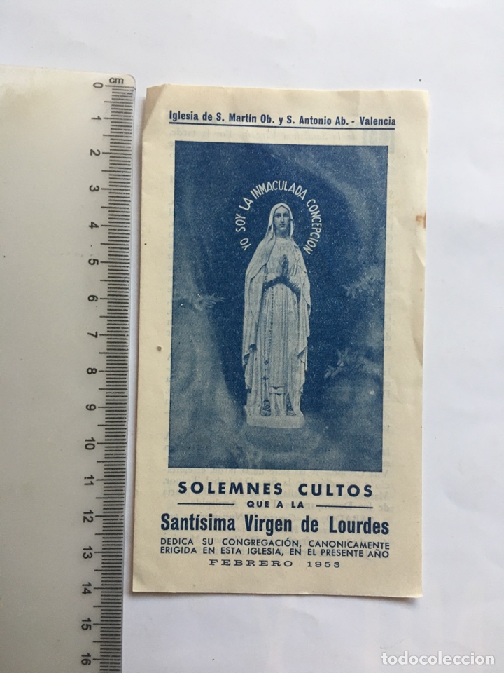 Otros Art&iacute;culos de Coleccionismo en Papel: SOLEMNES CULTOS STMA. VIRGEN DE LOURDES. IGLESIA DE S. MART&Iacute;N Y S. ANT&Ocirc;NIO, VAL&Egrave;NCIA, 1953.