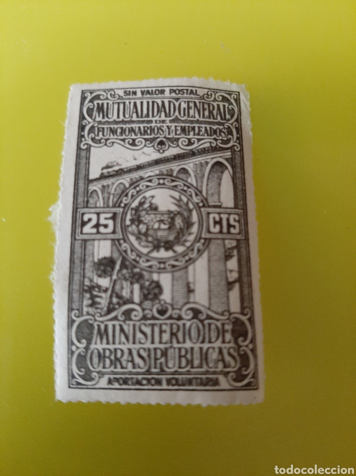 Collectionnisme Papier divers: MUTUALIDAD MINISTERIO OBRAS P&Uacute;BLICAS 25 C&Eacute;NTIMOS APORTACIONES VOLUNTARIAS