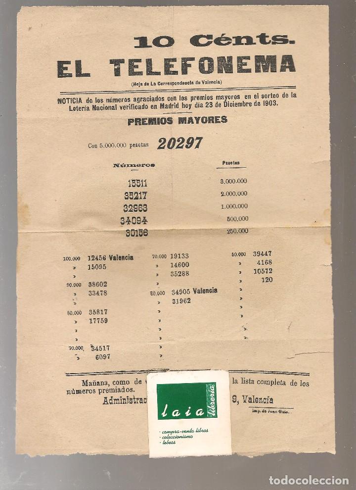 Collectionnisme Papier divers: numeros agraciados premios mayores sorteo loteria nacional 23 diciembre 1903 nun