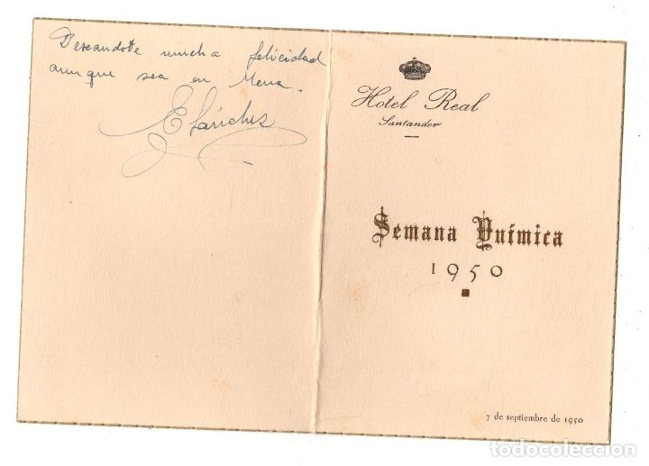 Otros Art&iacute;culos de Coleccionismo en Papel: MINUTA I SEMANA QUIMICA DE SANTANDER. HOTEL REAL, SANTANDER. A&Ntilde;O 1950