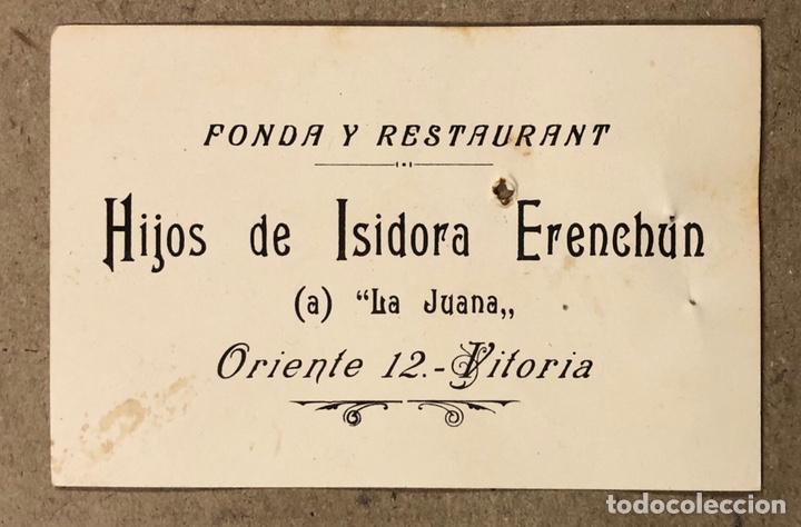 Otros art&iacute;culos de coleccionismo en papel: FONDA Y RESTAURANT HIJOS DE ISIDORA ERENCHUN &ldquo;LA JUANA&rdquo; (VITORIA). TARJETA PRINCIPIOS SIGLO XX.