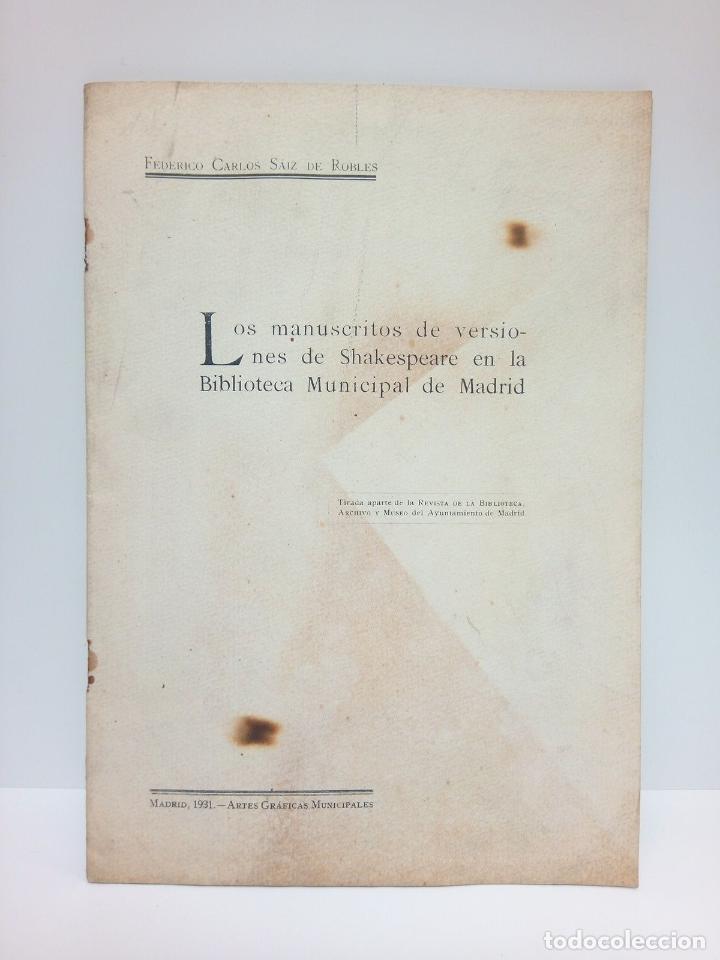 Otros art&iacute;culos de coleccionismo en papel: SAINZ DE ROBLES, Fedrico Carlos - Los manuscritos de versiones de Shakespeare en la Biblioteca Munic