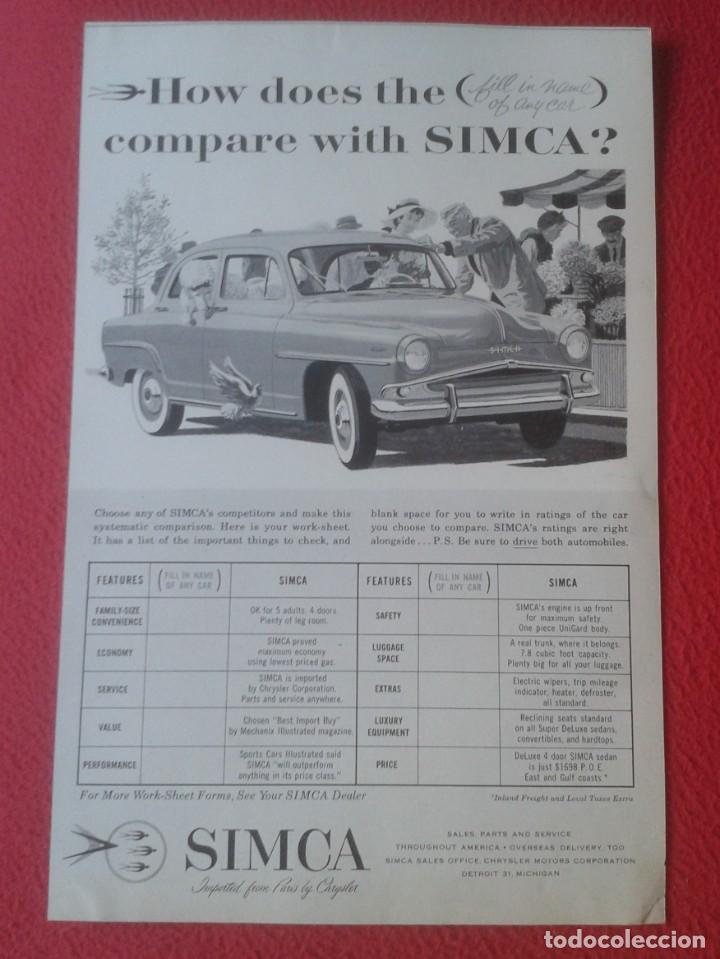 Otros Art&iacute;culos de Coleccionismo en Papel: RECORTE DE PRENSA REVISTA O PERI&Oacute;DICO PUBLICIDAD ADVERTISING PRESS VINTAGE SIMCA CHRYSLER DETROIT