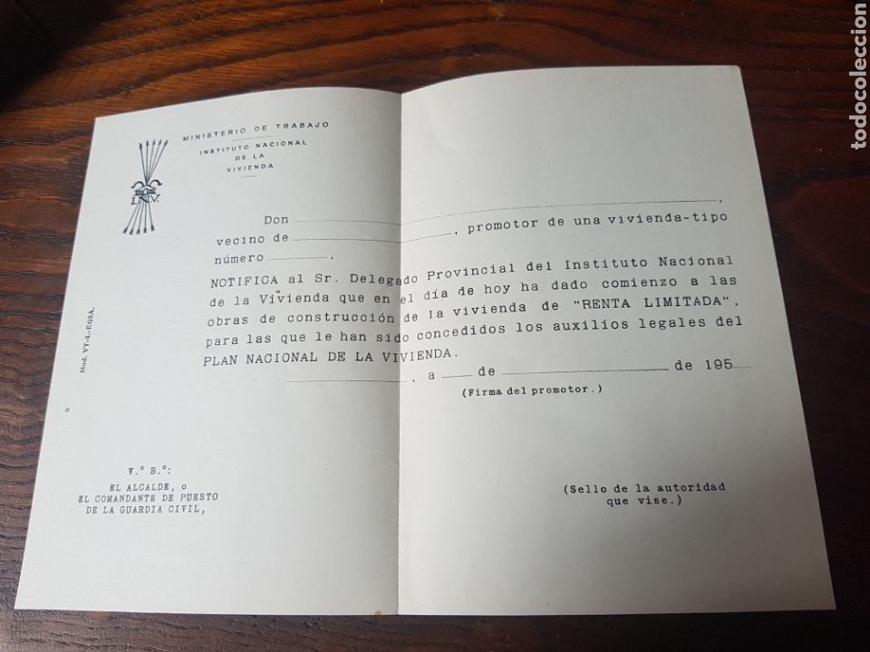Otros art&iacute;culos de coleccionismo en papel: C&Eacute;DULA MINISTERIO DE TRABAJO A&Ntilde;OS 50 FRANQUISMO
