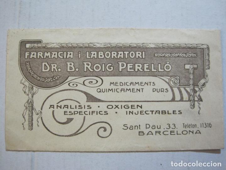 Otros art&iacute;culos de coleccionismo en papel: BARCELONA-FARMACIA DR B. ROIG PERELLO-SOBRE PUBLICIDAD ANTIGUO-VER FOTOS-(74.846)