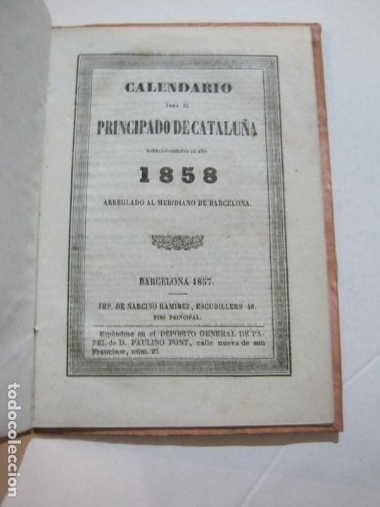 Otros art&iacute;culos de coleccionismo en papel: CALENDARIO PRINCIPADO DE CATALUNYA-A&Ntilde;O 1858-IMP&middot;NARCISO RAMIREZ-VER FOTOS-(K-752)