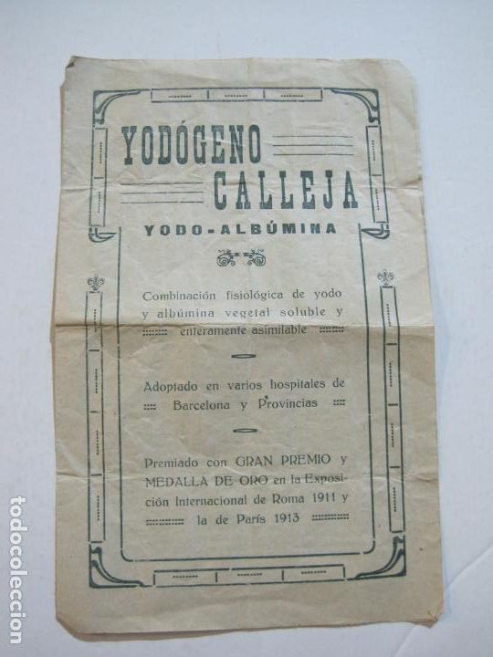 Otros art&iacute;culos de coleccionismo en papel: YODOGENO CALLEJA-YODO ALBUMINA-PUBLICIDAD FARMACIA-DR.D. SALVADOR ANDREU-BARCELONA-VER FOTOS(74.947)