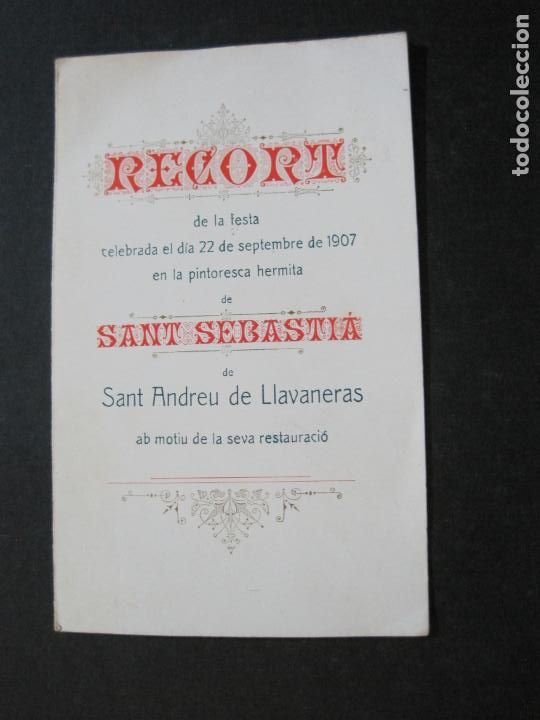 Altri oggetti di carta: SANT ANDREU DE LLAVANERAS-HERMITA SANT SEBASTIA-RECORT FESTA SEPTEMBRE 1907-VER FOTOS-(74.954)
